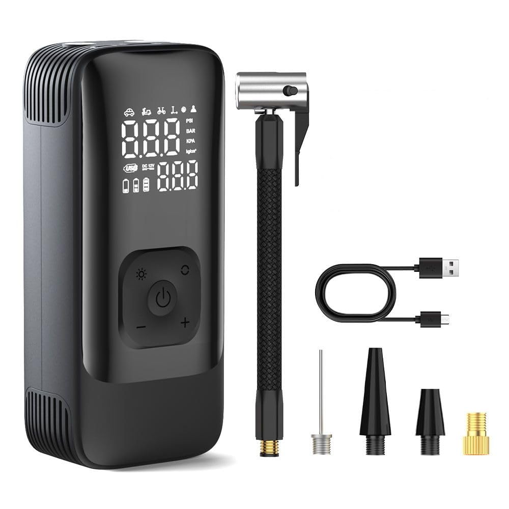 Tyre Inflator for Car & Bike, 150 PSI, 12V DC, Air Compressor Pump with LED Light & Digital Pressure Gauge, Compact Air Pump for All Inflatable Items, Gizmorac 1 Year Warranty (T9)