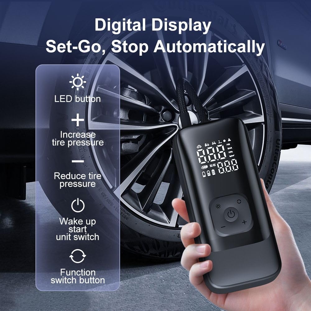 Tyre Inflator for Car & Bike, 150 PSI, 12V DC, Air Compressor Pump with LED Light & Digital Pressure Gauge, Compact Air Pump for All Inflatable Items, Gizmorac 1 Year Warranty (T9)