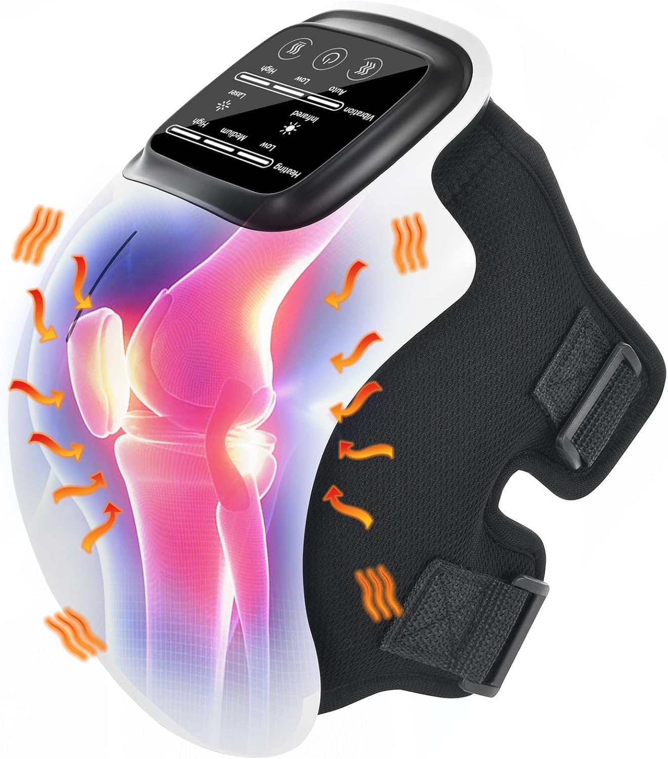 Knee Massager for Joint Pain Relief, Knee Pain Relief Massage Machine, Heat Vibration Red Light Therapy, Cordless Physiotherapy Device for Arthritis, 1 Year Warranty, V110 White