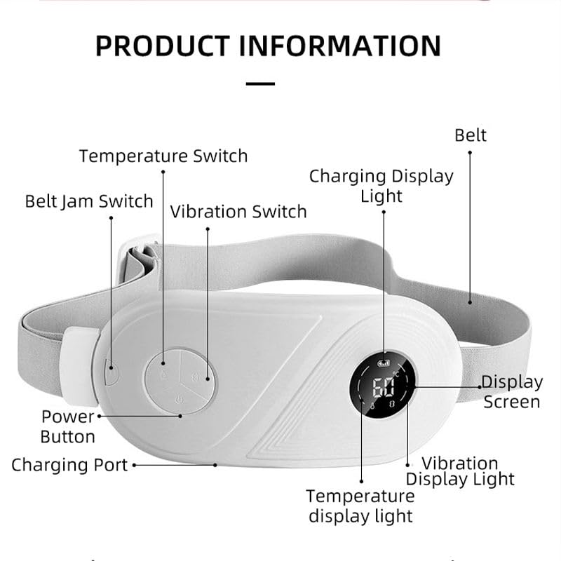 Period Cramp Relief Massager Machine With 6 Modes Heating Pad For Back Pain, Crampfree-Period Cramp Relief Heater And Massager, Works As Periods Pain Relief Products, White