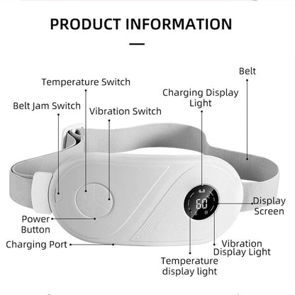 Period Cramp Relief Massager Machine With 6 Modes Heating Pad For Back Pain, Crampfree-Period Cramp Relief Heater And Massager, Works As Periods Pain Relief Products, White
