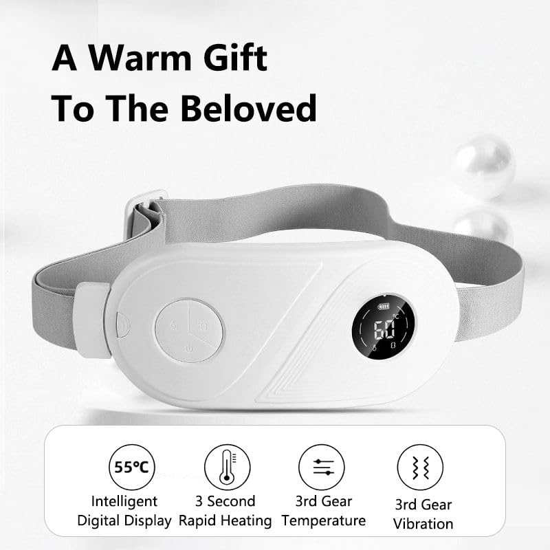 Period Cramp Relief Massager Machine With 6 Modes Heating Pad For Back Pain, Crampfree-Period Cramp Relief Heater And Massager, Works As Periods Pain Relief Products, White
