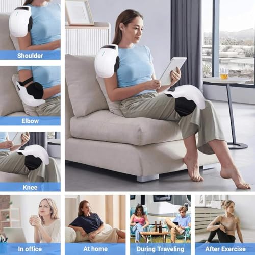 V65 Knee Massager for Joint Pain Relief with Heat, Rechargeable Red Light Vibration Knee Arthritis Massage Physiotherapy Machine for Women, Elder Age, Men, 1 Year Warranty