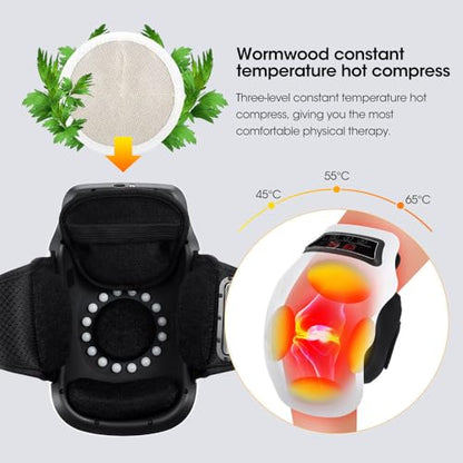 V65 Knee Massager for Joint Pain Relief with Heat, Rechargeable Red Light Vibration Knee Arthritis Massage Physiotherapy Machine for Women, Elder Age, Men, 1 Year Warranty