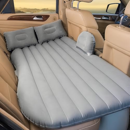 Gizmorac Car Inflatable Bed with Pump & 2 Air Pillows, Foldable Beige Seat Mattress, Portable Travel Bed for Kids & Adults, Universal Fit Car Sleeping Mattress for Camping & Trips (Gray)