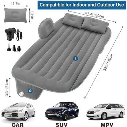 Gizmorac Car Inflatable Bed with Pump & 2 Air Pillows, Foldable Beige Seat Mattress, Portable Travel Bed for Kids & Adults, Universal Fit Car Sleeping Mattress for Camping & Trips (Gray)