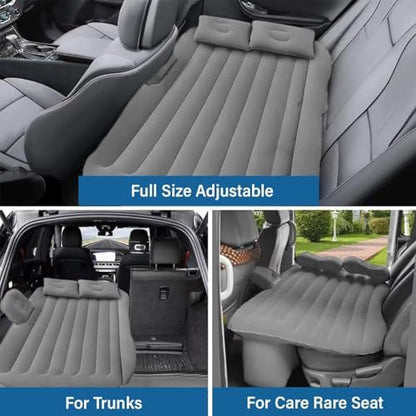 Gizmorac Car Inflatable Bed with Pump & 2 Air Pillows, Foldable Beige Seat Mattress, Portable Travel Bed for Kids & Adults, Universal Fit Car Sleeping Mattress for Camping & Trips (Gray)