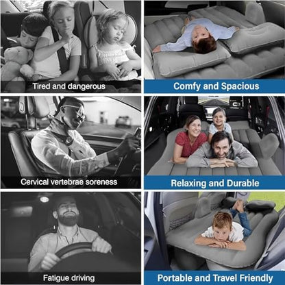 Gizmorac Car Inflatable Bed with Pump & 2 Air Pillows, Foldable Beige Seat Mattress, Portable Travel Bed for Kids & Adults, Universal Fit Car Sleeping Mattress for Camping & Trips (Gray)