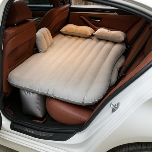 Gizmorac Car Inflatable Bed with Pump & 2 Air Pillows, Foldable Beige Seat Mattress, Portable Travel Bed for Kids & Adults, Universal Fit Car Sleeping Mattress for Camping & Trips ( Beige )
