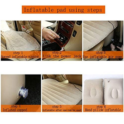Gizmorac Car Inflatable Bed with Pump & 2 Air Pillows, Foldable Beige Seat Mattress, Portable Travel Bed for Kids & Adults, Universal Fit Car Sleeping Mattress for Camping & Trips ( Beige )