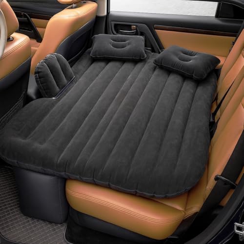 Gizmorac Car Inflatable Bed with Pump & 2 Air Pillows, Foldable Beige Seat Mattress, Portable Travel Bed for Kids & Adults, Universal Fit Car Sleeping Mattress for Camping & Trips ( Black )