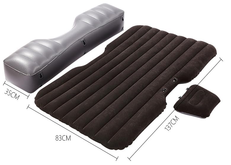 Gizmorac Car Inflatable Bed with Pump & 2 Air Pillows, Foldable Beige Seat Mattress, Portable Travel Bed for Kids & Adults, Universal Fit Car Sleeping Mattress for Camping & Trips ( Black )