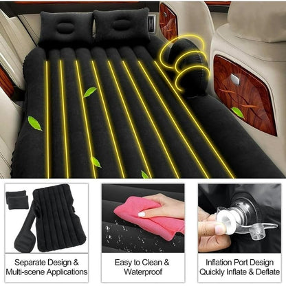 Gizmorac Car Inflatable Bed with Pump & 2 Air Pillows, Foldable Beige Seat Mattress, Portable Travel Bed for Kids & Adults, Universal Fit Car Sleeping Mattress for Camping & Trips ( Black )