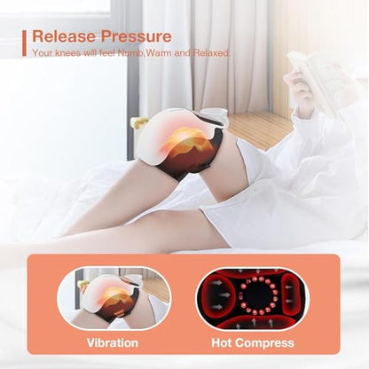 Knee Massager for Joint Pain Relief, Knee Pain Relief Massage Machine, Heat Vibration Red Light Therapy, Cordless Physiotherapy Device for Arthritis, 1 Year Warranty, V110 White