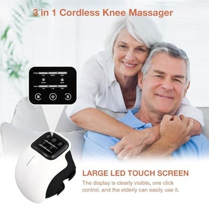 Knee Massager for Joint Pain Relief, Knee Pain Relief Massage Machine, Heat Vibration Red Light Therapy, Cordless Physiotherapy Device for Arthritis, 1 Year Warranty, V110 White