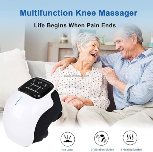 Knee Massager for Joint Pain Relief, Knee Pain Relief Massage Machine, Heat Vibration Red Light Therapy, Cordless Physiotherapy Device for Arthritis, 1 Year Warranty, V110 White