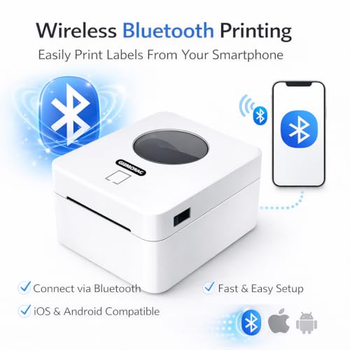 Thermal Label Printer Bluetooth & USB with Inbuilt Paper Holder, Supports 4X6 and below thermal Labels, 203Dpi, 152mm/s Speed, Print from Mobile & Laptop, Connect Windows, Mac (1Year Warranty) White