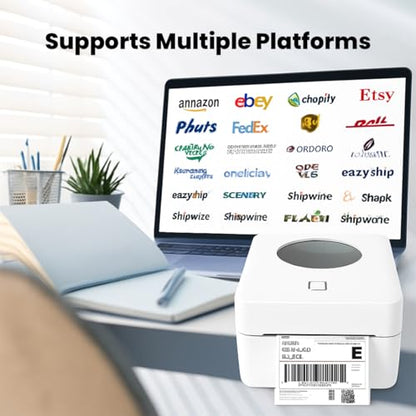 Thermal Label Printer Bluetooth & USB with Inbuilt Paper Holder, Supports 4X6 and below thermal Labels, 203Dpi, 152mm/s Speed, Print from Mobile & Laptop, Connect Windows, Mac (1Year Warranty) White