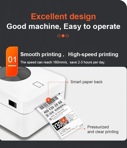 Thermal Label Printer Bluetooth & USB with Inbuilt Paper Holder, Supports 4X6 and below thermal Labels, 203Dpi, 152mm/s Speed, Print from Mobile & Laptop, Connect Windows, Mac (1Year Warranty) White