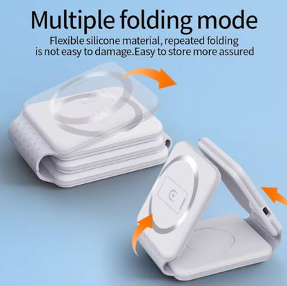 3 in 1 Magnetic Foldable MagSafe Compatible Wireless Charger for iPhone 17 to 12 Series Compatible with AirPods 2/3, Pro2, Pro3 Compatible with only Apple Watch Series 23W Charging Pearl White
