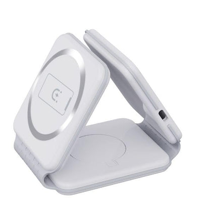 3 in 1 Magnetic Foldable MagSafe Compatible Wireless Charger for iPhone 17 to 12 Series Compatible with AirPods 2/3, Pro2, Pro3 Compatible with only Apple Watch Series 23W Charging Pearl White