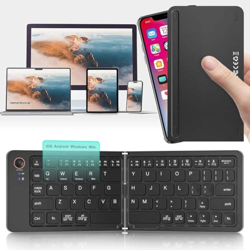 Foldable Keyboard Bluetooth - Portable Wireless Full-Size Folding Keyboard with Stand, Multi-Device (Connect 3) Rechargeable Slim Travel Keyboard for iPad, iPhone, Android, Windows, Laptop