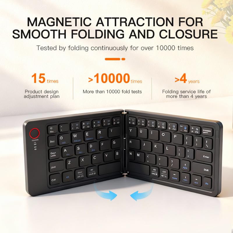 Foldable Keyboard Bluetooth - Portable Wireless Full-Size Folding Keyboard with Stand, Multi-Device (Connect 3) Rechargeable Slim Travel Keyboard for iPad, iPhone, Android, Windows, Laptop