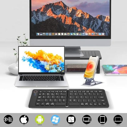 Foldable Keyboard Bluetooth - Portable Wireless Full-Size Folding Keyboard with Stand, Multi-Device (Connect 3) Rechargeable Slim Travel Keyboard for iPad, iPhone, Android, Windows, Laptop