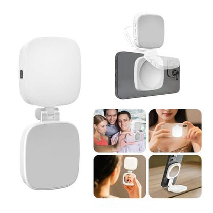 Magnetic Selfie Light Compatible with iPhone Magsafe, 360° LED Selfie Ring Fill Light with Sticky Ring for Selfies, Photography, Zoom Calls and Video Conferencing (Silver)