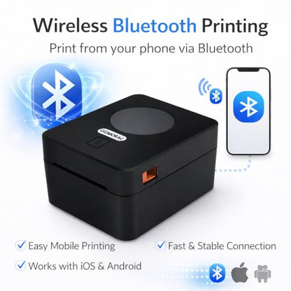 Thermal Label Printer Bluetooth & USB with Inbuilt Paper Holder, Supports 4X6 and below thermal Labels, 203Dpi, 152mm/s Speed, Print from Mobile & Laptop, Connect Windows, Mac (1Year Warranty) Black
