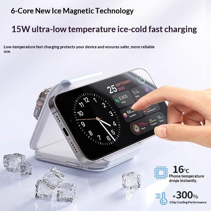3 in 1 Magnetic Foldable MagSafe Compatible Wireless Charger for iPhone 17 to 12 Series Compatible with AirPods 2/3, Pro2, Pro3 Compatible with only Apple Watch Series 23W Charging (Black)