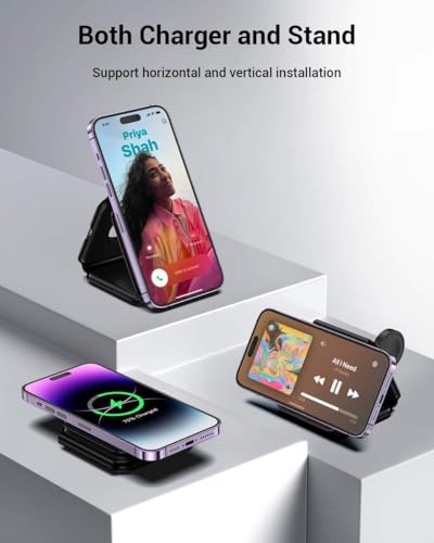 3 in 1 Magnetic Foldable MagSafe Compatible Wireless Charger for iPhone 17 to 12 Series Compatible with AirPods 2/3, Pro2, Pro3 Compatible with only Apple Watch Series 23W Charging (Black)